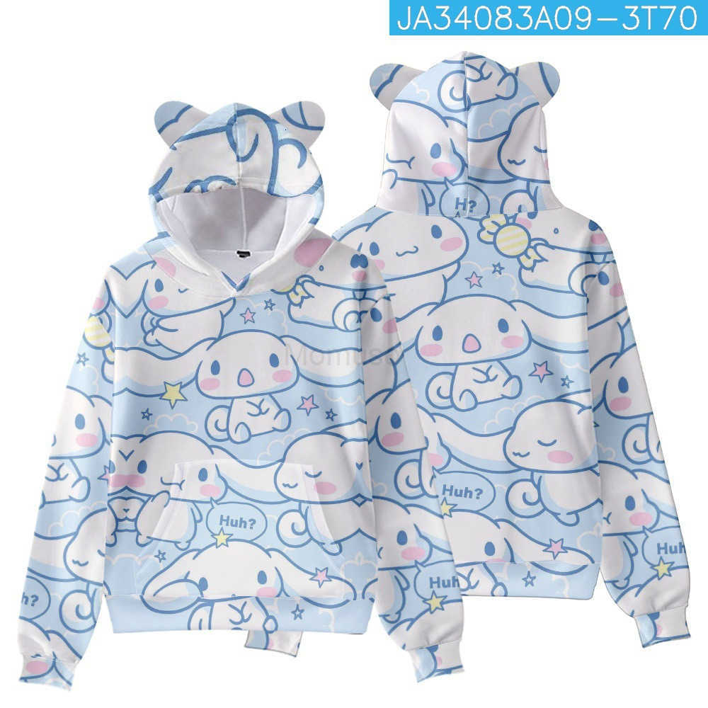 Sanrio New Anime Cinnamoroll Big-Eared Dog Cinnamoroll Element Print Cat Ear Hooded Sweatshirt H251121