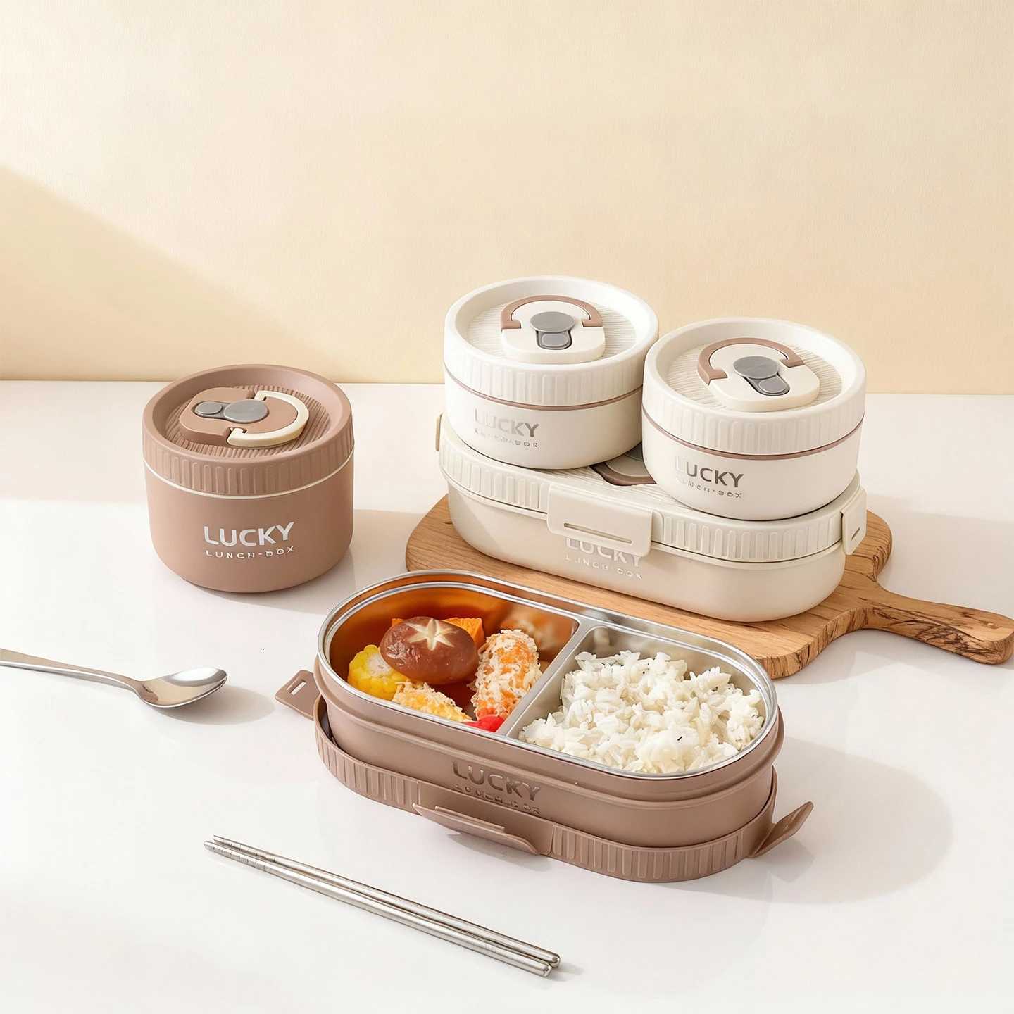 WORTHBUY 304 Stainless Steel Oval Insulated Lunch Box For Kids Student Portable Leak Proof Divided Food Container Microwave SafeM251121