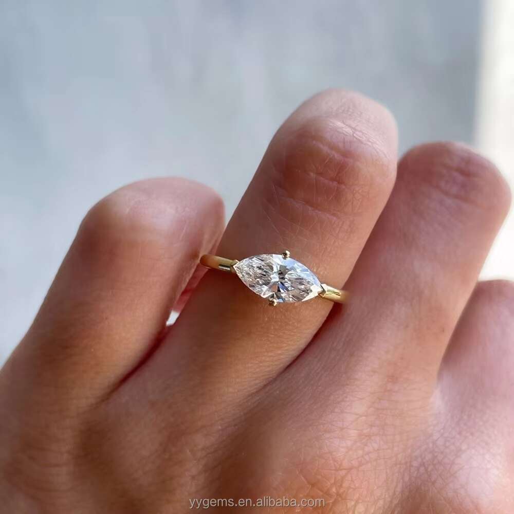 1ct 2ct 3ct Marquise Cut Moissanite 4 Prongs 14K Yellow Gold Solitaire Fine Jewelry Fashion Rings Women Wedding