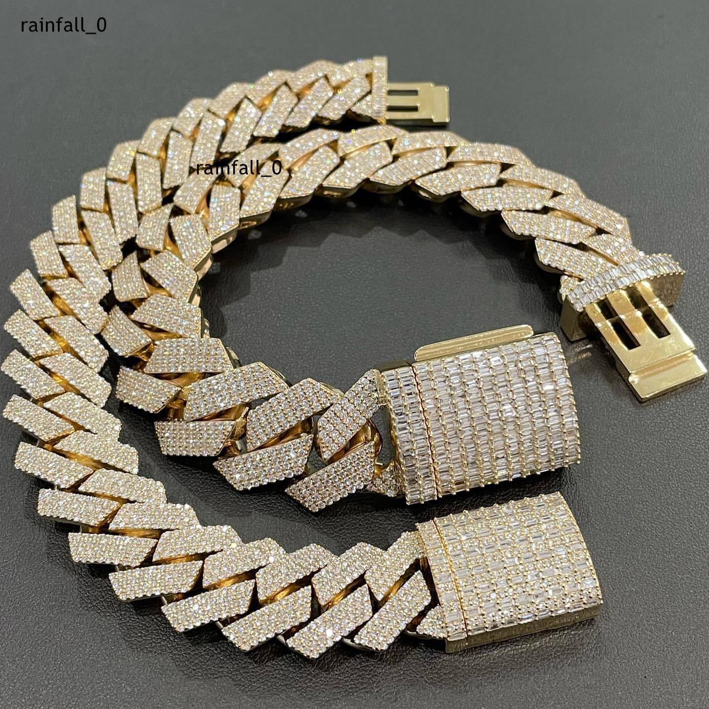 Hip Hop Rapper Jewelry 18mm Cuban Link VS Moissanites 4Rows Emerald Cut Moissanite Cuban Chain Link Bracelet