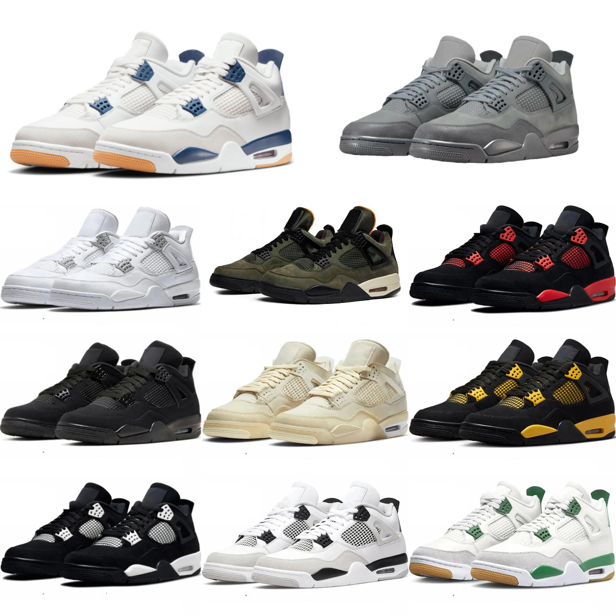 Trainers J4 4 Basketball Sports Shoes Jump Mens Women 4S Navy Military Black Cat Sail RetroES Wet Cement Bred Red Thunder White Undefeated Cave Stone Outdoor Sneakers