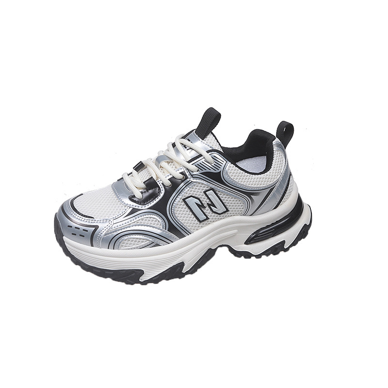 Free shipping Designer Casual Shoes Womens thick soled height increasing womens shoes, 2025 new casual sports shoes mesh womens shoes grey white