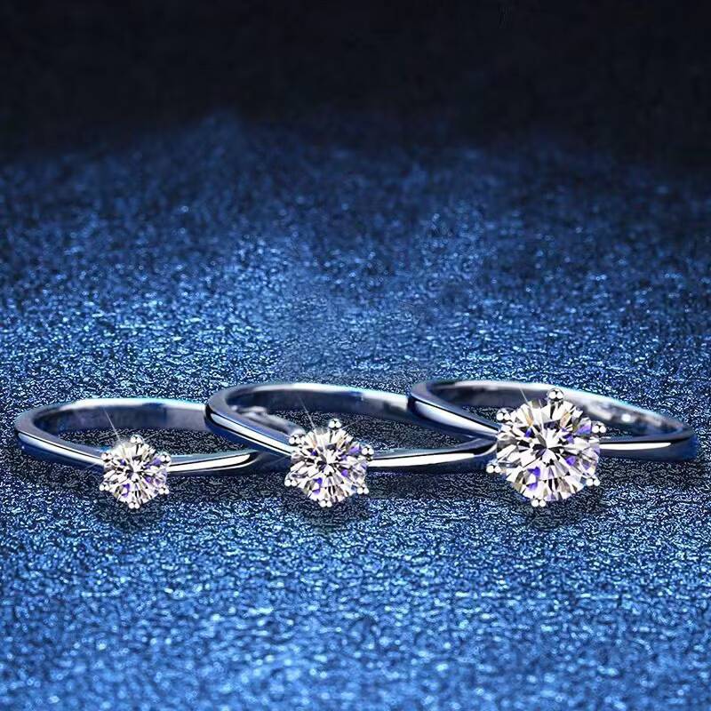 Wholesale 925 Sterling Silver Womens Wedding Ring Classic Six Claws 2ct D-Color Moissanite with Certification for Weddings