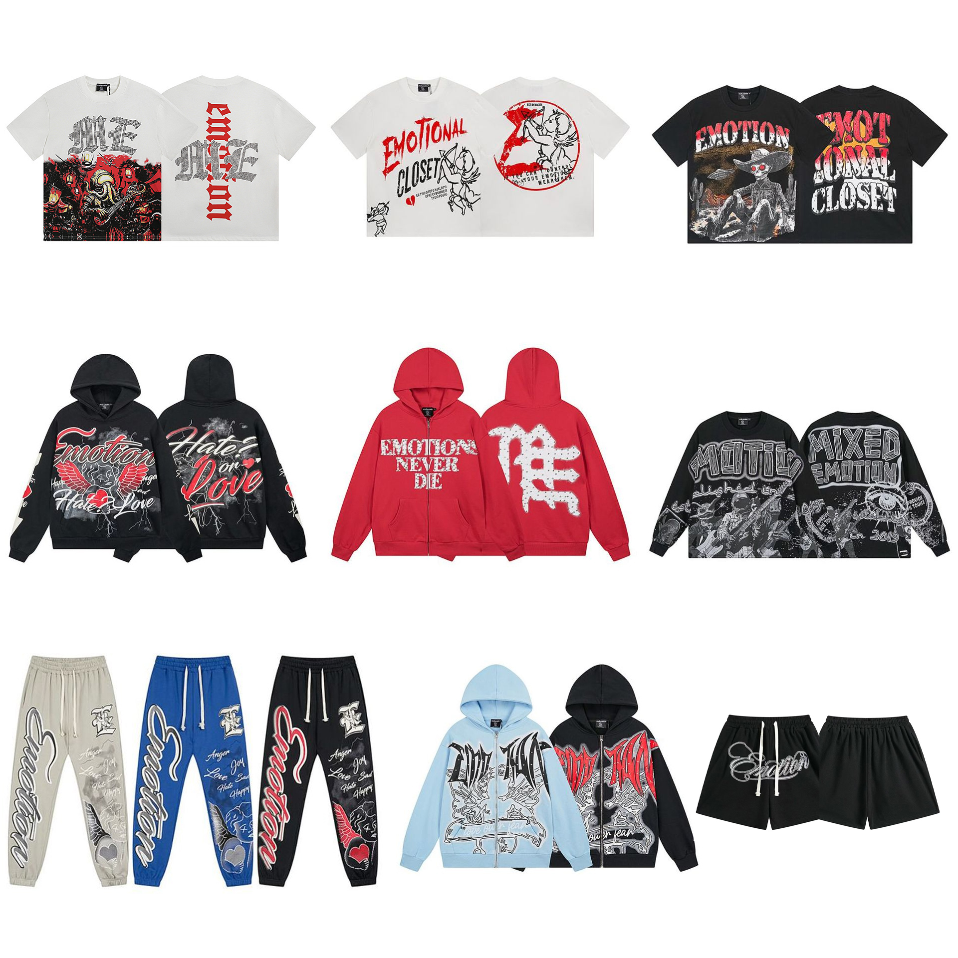 Mixed Emotion Shirts Designer T Shirt Mens Y2k Hoodie Letter Tee High Street Hoodies Summer Fashion Hip Hop Shirts Retro Casual Cotton Printed Short Sleeveds