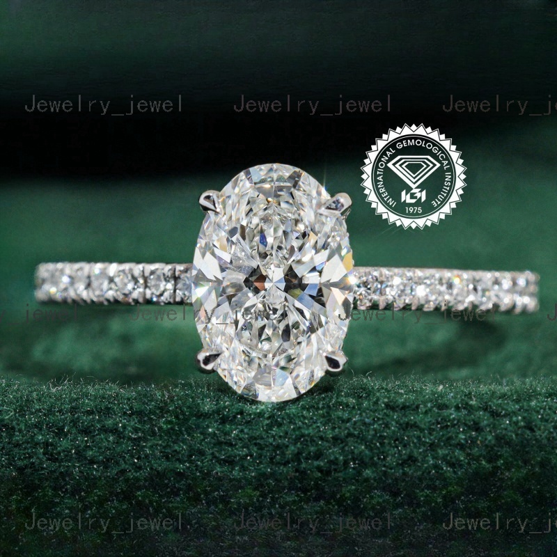 Igi Certified Cvd HPHT Lab Grown Created Diamond 14k 18k Solid Gold White Gold Rings Oval Engagement Ring Jewelry for Women Men