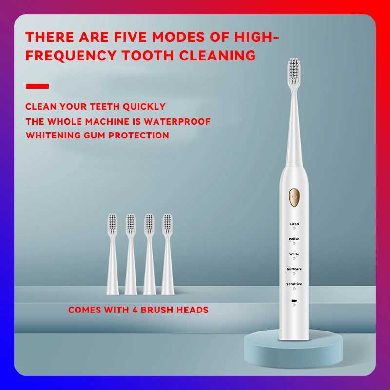 5 Modes Electric Toothbrush Rechargeable Toothbrush High Vibration Teeth Whitening Cleaner Electric Brush Oral Care C251121