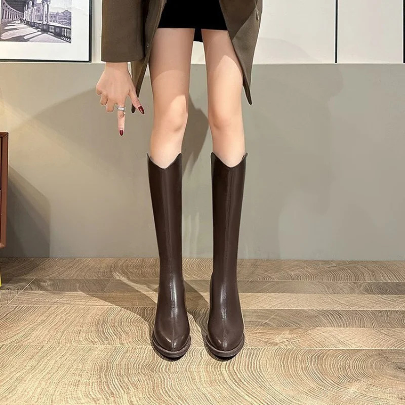 Womens Slimming FleeceLined Winter Boots Petite Fit Long Shaft Knight Style Thick Sole High for Cold Weather 251121