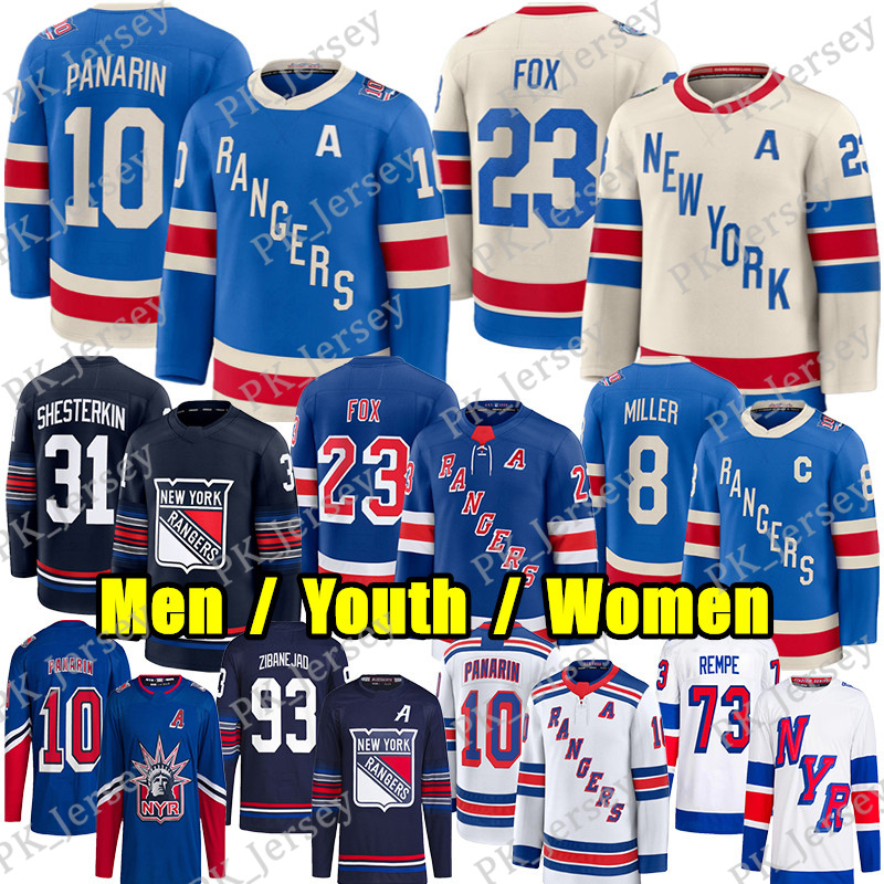 #10 Artemi Panarin NY Ranger hockey jersey #8 JT Miller Adam Fox Igor Shesterkin Mika Zibanejadd Vincent Trocheck Alexis Lafreniere Borgen Cuylle Matt Rempe jerseys