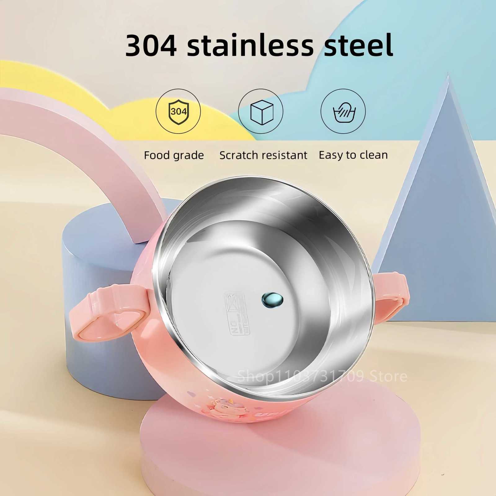 304 Stainless Steel Childrens Bowl Portable Lunch Box Microwave Bento Boxes with Handle for Kids School Food Storage ContainerM251121