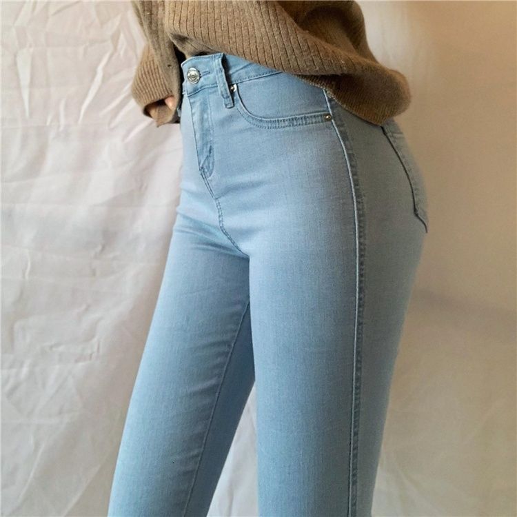 Designer luxury Peach Butt Women's Jeans Slim Fit Versatile Spring Autumn Hip Lift Pants Shaping Small Feet Pencil Pants Washed Vintage