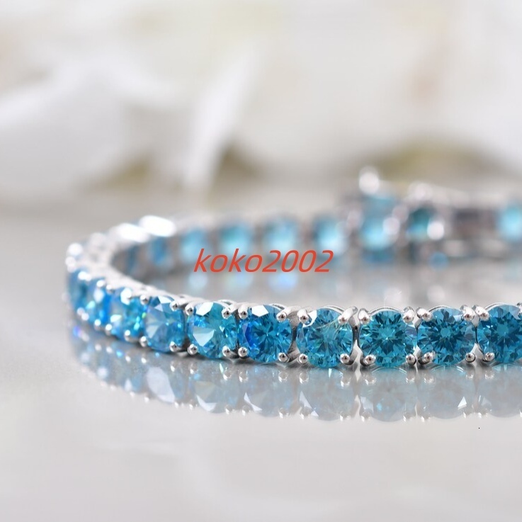 Custom Blue Moissanite Tennis Bracelets Wholesale Iced Out Hiphop 925 Sterling Silver Bling Tennis Bracelet