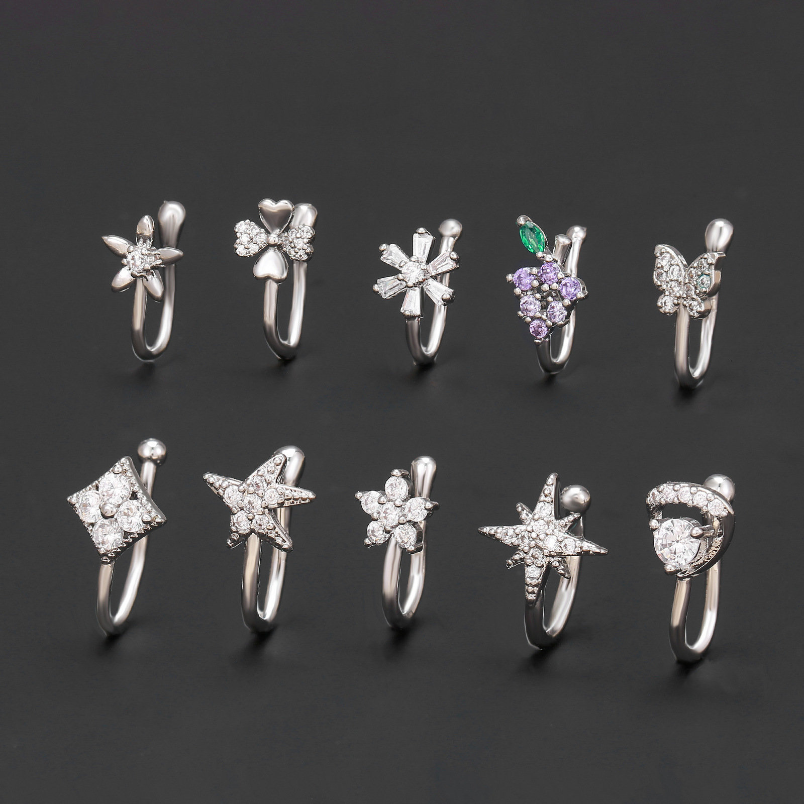 Personalized nose clip womens fashion flower micro inlaid zircon geometric fake nose ring U-shaped non piercing accessory 230906