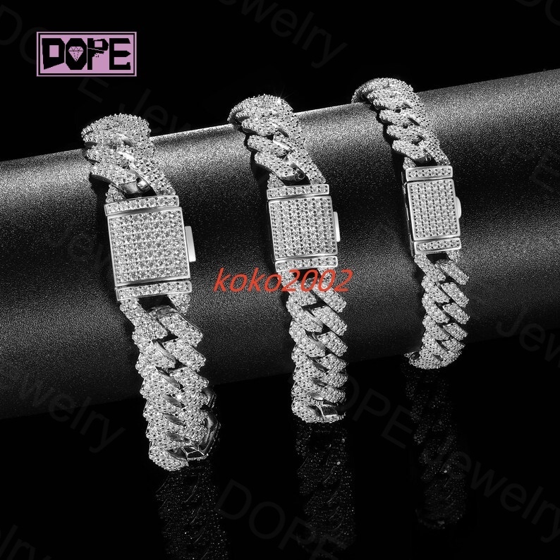 GRA Certificate 14MM Moissanite Bracelet Hiphop Iced Out Jewelry Men VVS Diamond 925 Silver Cuban Link Bracelet