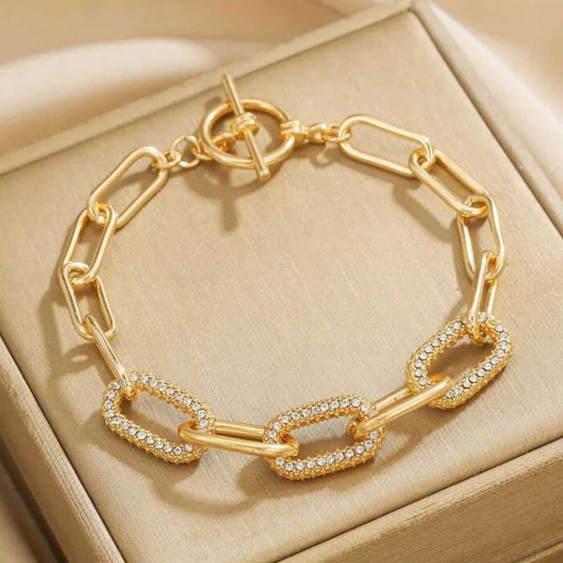 Vintage Simple Hollow Out Zircon Oval Chain Metal Bracelet Set for Woman Fashion Accessories Personalization Punk Charm JewelryW251121