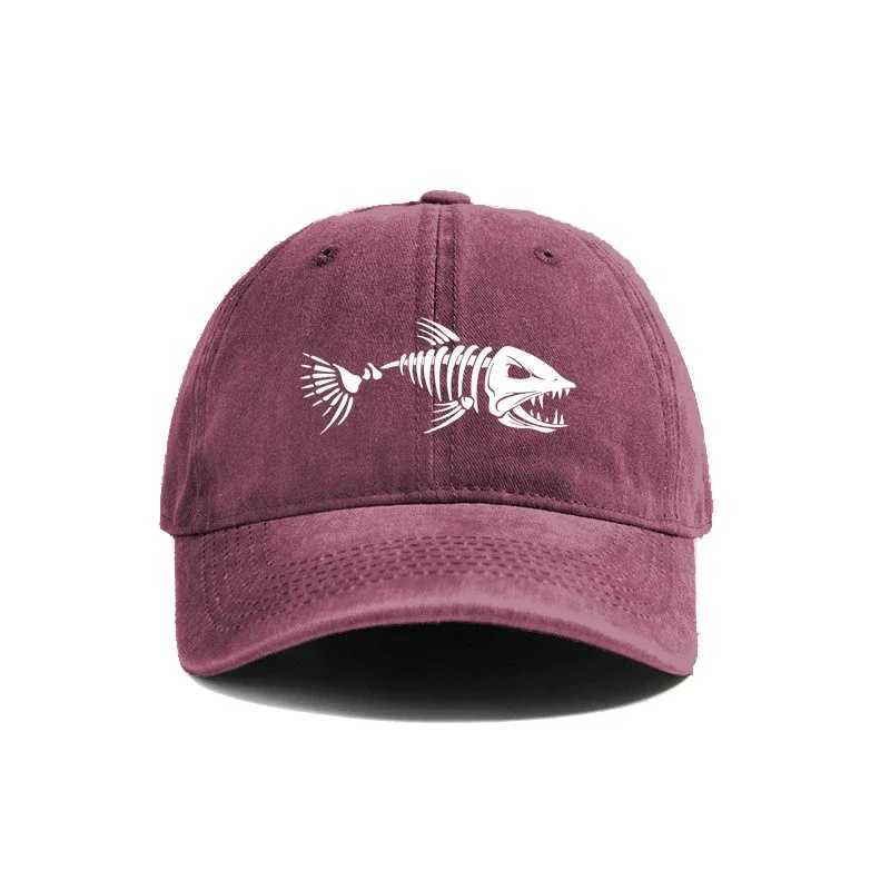 Fishbone Baseball Cap Summer Distressed Dad Hats Men Outdoor Fishing Skeleton Fish Bone Caps MZ-496 X250704