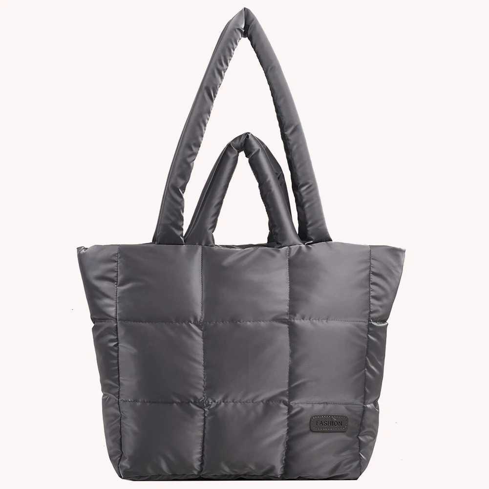 Wen Checkered Quilted Handbag Solid Color Puffer Hand Carry Bag Large Capacity Fi Autumn Winter Fem Bag Y251121