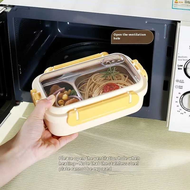 Hot 304 Portable Lunch Box Stainless Steel Lunch Box Office Worker Student Lunch Box Microwave Oven Heating Insulation BoxM251121