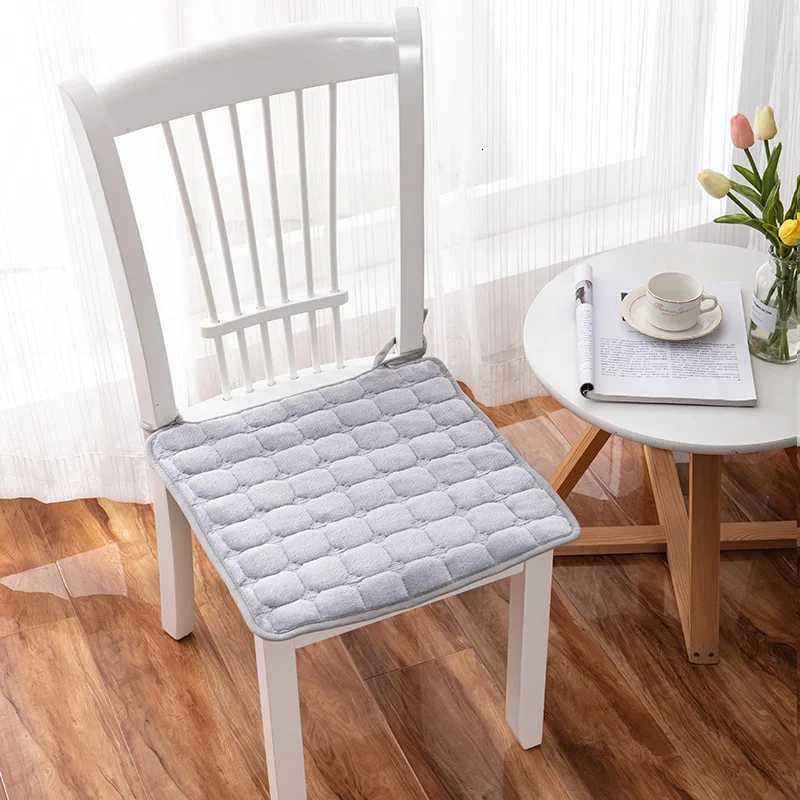 2025 Flannel Solid Color Seat Cushion Winter Plush Thickened Office Student Chair Cushion Autumn Warm Soft Strapped Cushions C251121