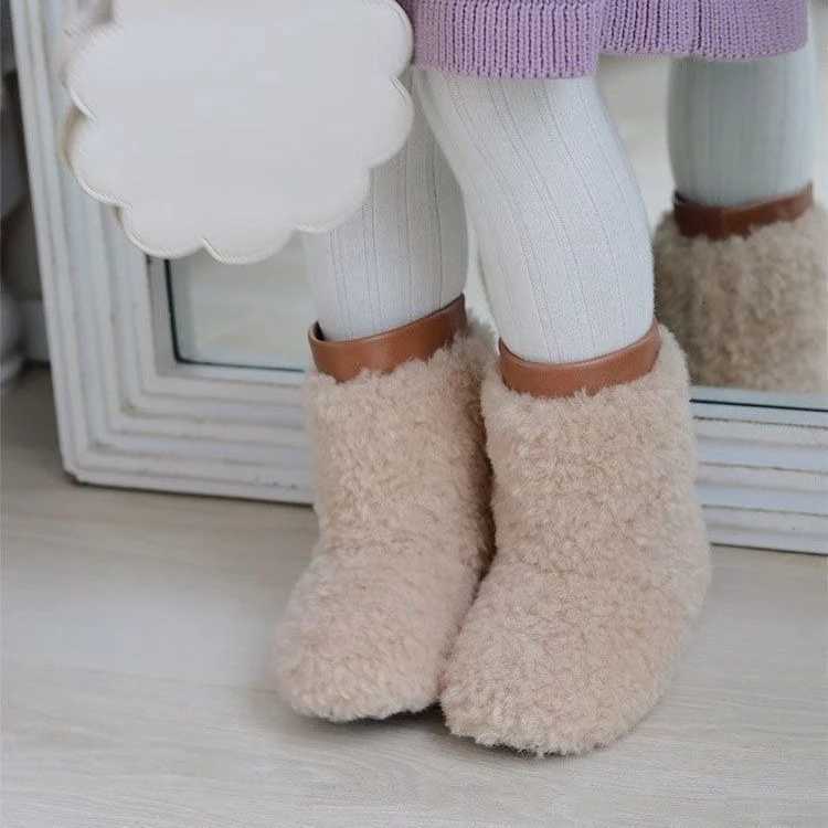 Kids Princess Boots Warm Soft Sole Girls Plush Shoes Korean Style 2025 Winter New Children Short Boots with Warm Fur VersatileW251121