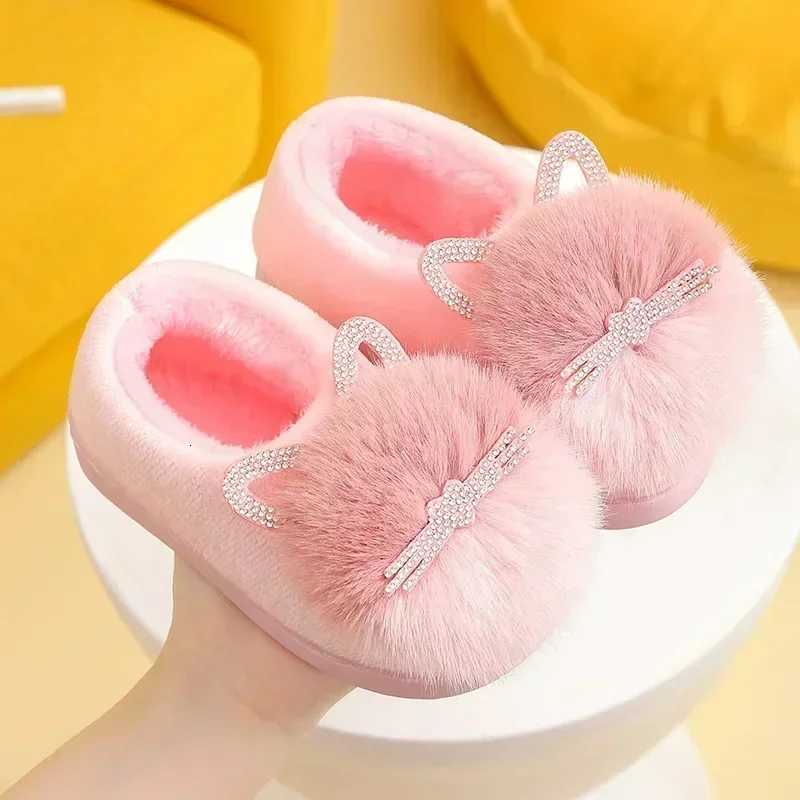 Childrens Cotton Slippers Princess Warm Kids Winter Cute Cat Cartoon Diamond Furry Shoes Little Girl Soft Bottom Home ShoesW251121