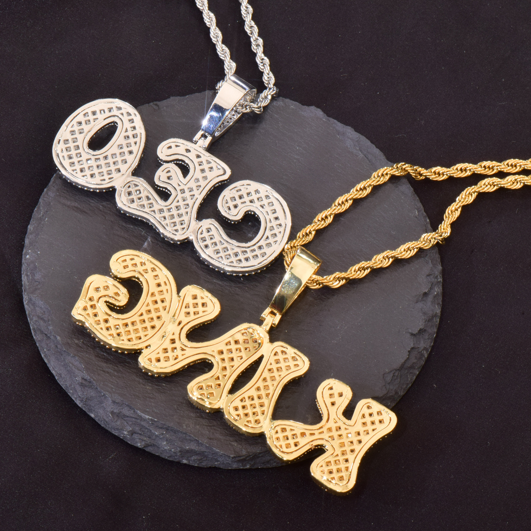 Hip Hop Custom A-Z Name Letters Pendant Necklace Charm Bone Bubble Letters 5A Zircon Jewelry