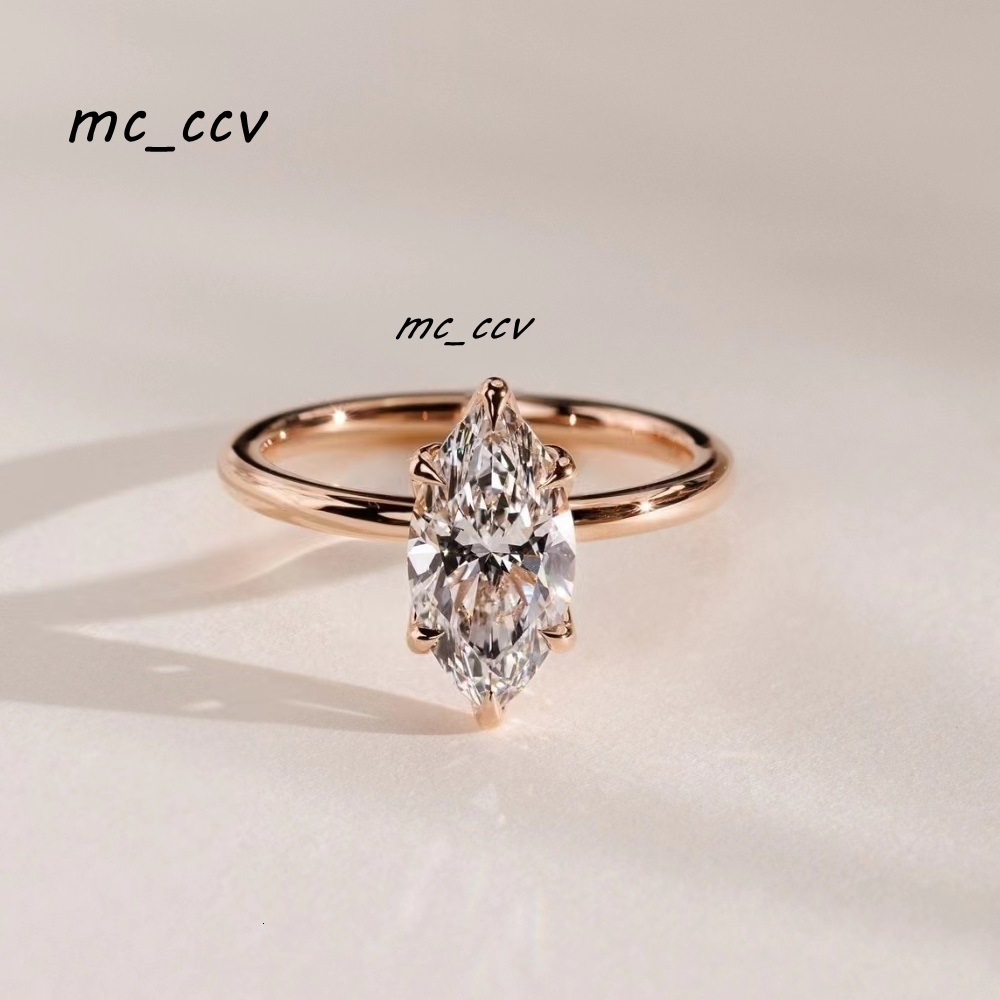 Beautiful Rose Gold 2CT Marquise Moissanite Dia Ring Solitaire Fine Jewelry Women Wedding Engagement Rings