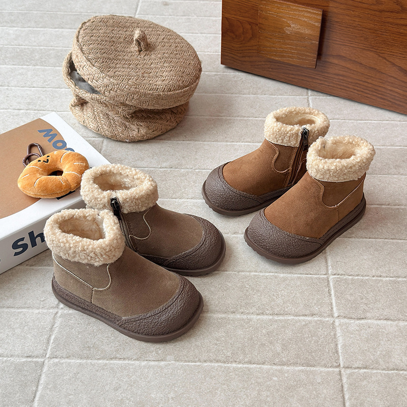 Winter glowing shoes, new Korean style wool lined short boots, fashionable and trendy shoes, warm cotton boots, casual children's shoes