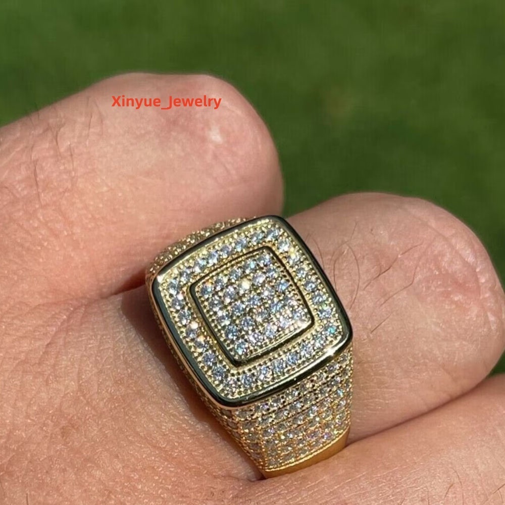 Custom Two-Square Moissanite Diamond Men Ring with 925 Sterling Hip Pop Fashion Jewelry for Weddings and Parties