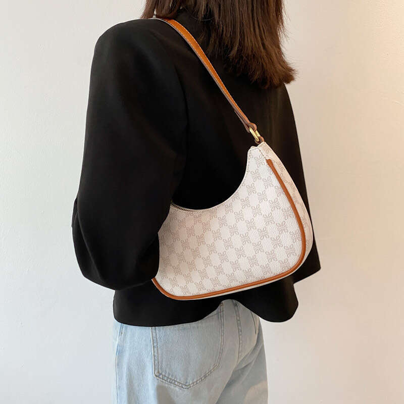 High end fashion printed small for women's 2025 new western-style shoulder summer texture underarm half moon bag