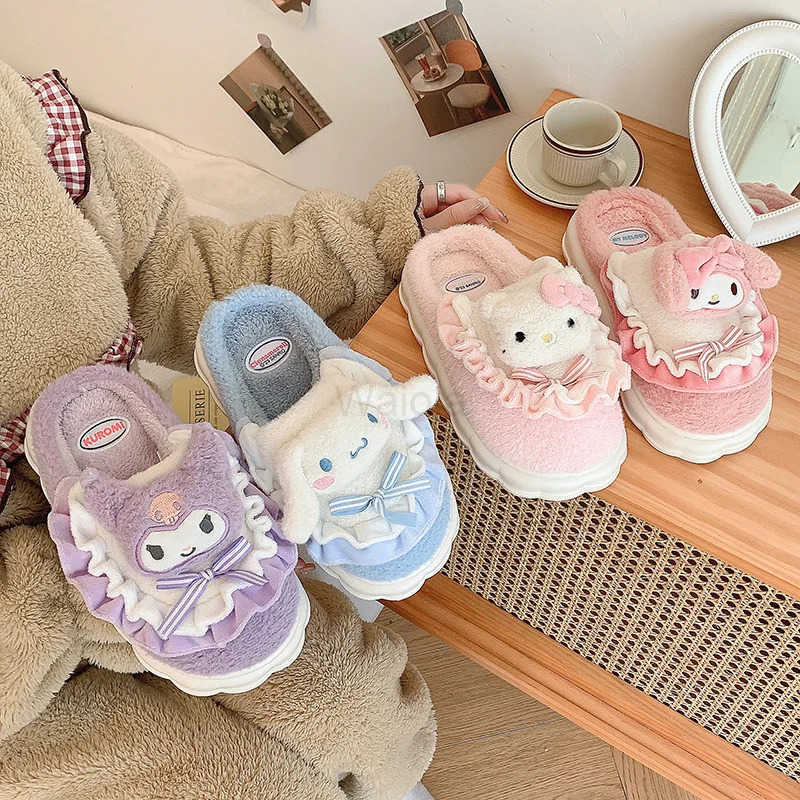 Sanrio Cinnamoroll Hello Kitty Kuromi Cotton Slippers Cartoon Cute Winter Indoor Home Slippers Thick Sole Keep Warm Cotton Shoe H251121