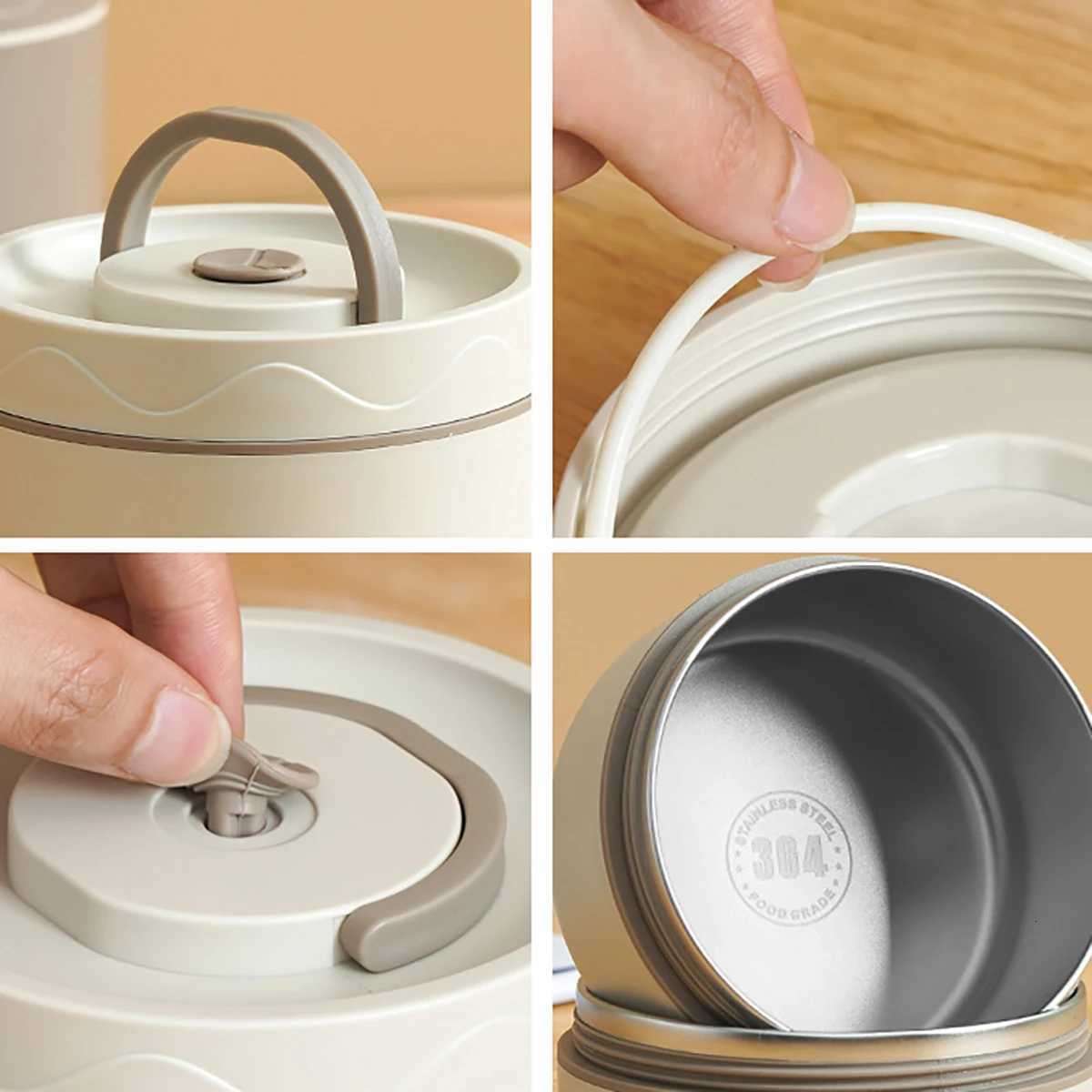 304 Stainless Steel Insulated Lunch Box with Storage Bag Portable Double-layer Covered Lunch Box Office Student Sealed Lunch BoxM251121