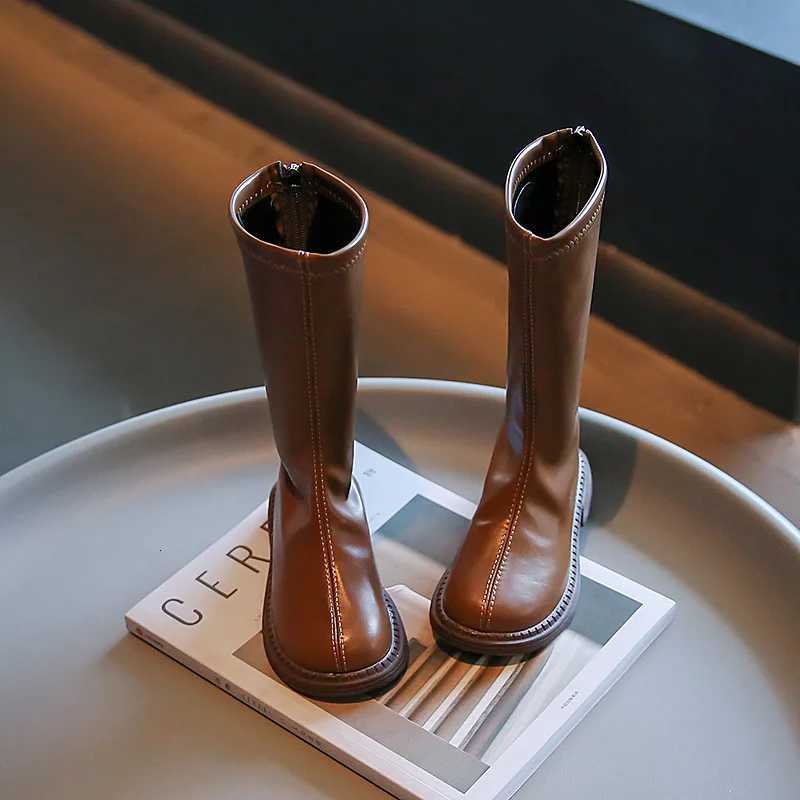 Girls High Boots 2023 Autumn and Spring New Japanese Style Princess Catwalk Leather Shoes Childrens Fashion Simple Non-slip PUW251121