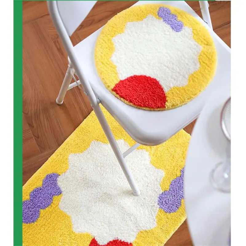 Geometric Patterns Tufted Chair Cushion Anti-slip Seat Cushion Soft Plush Embroidery Patter Sit Cushion Room Absorbent Rug C251121