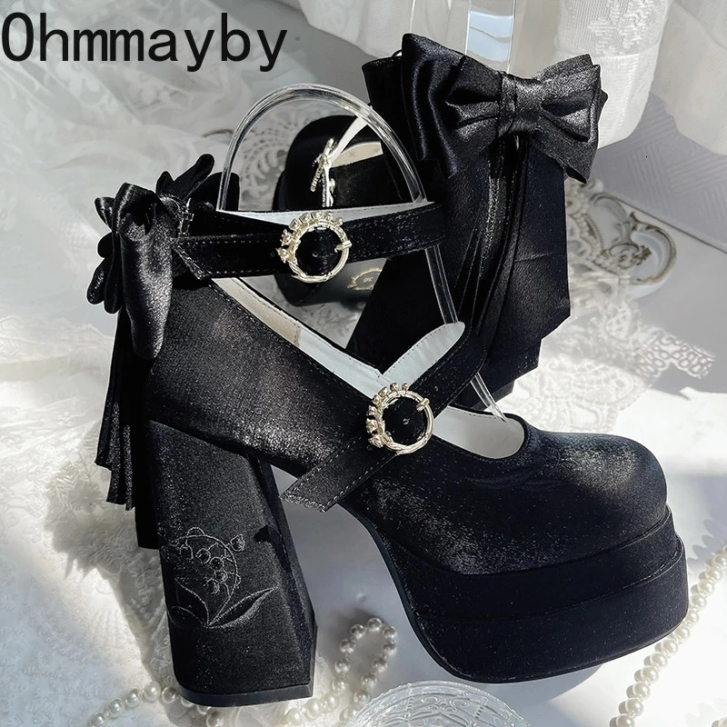 Summer Platform High Heel Women Lolita Mary Jane Shoes Fashion Butterflyknot Stripper Party Dress Pumps 251121