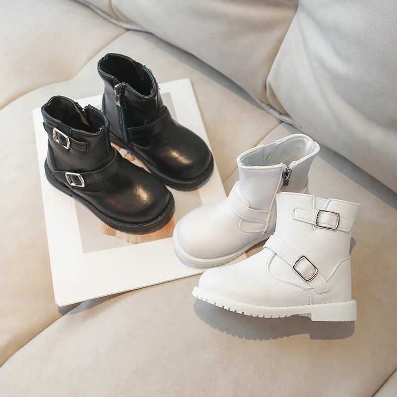 Unishuni 3-8Y Girls Booties Children Mid-Calf Boots Cowboy Boots for Girls Kids Spring Autumn Casual Boots with Inside Zip WhiteW251121