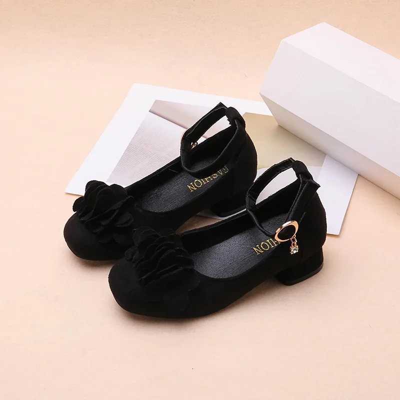 Girls Black Uniform High Heels Spring Autumn Performance Kids School Leather Shoes Ankle-strap Children Fashion Princess ShoesW251121