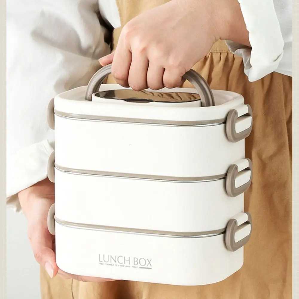 Stainless Steel Thermal Lunch Box Large Capacity With Fold Spoon Lunch Box Set Microwavable Divided Food Storage ContainersM251121