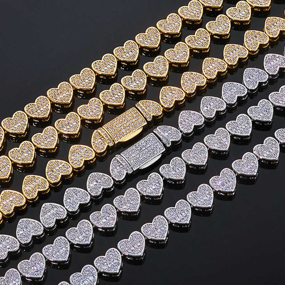 ESKEEM Jewelry New Trendy Iced Heart Baguette CZ Necklace Heart Shaped Tennis Chain for Woman Birthday GiftXJ251121