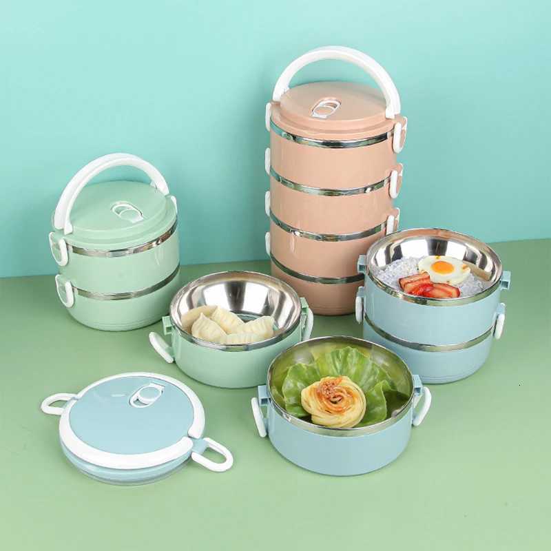 Multi-layer Thermal Lunch Box Stackable Round Metal Stainless Steel Large Hot Food Bento Box for Adults Lunch Picnic ContainerM251121