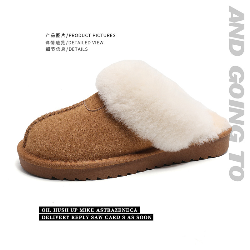EBV designer shoes hot free shipping High quality fur on Leather Thick soled flat bottomed new snow boots warm and non slip home cotton slippers for w