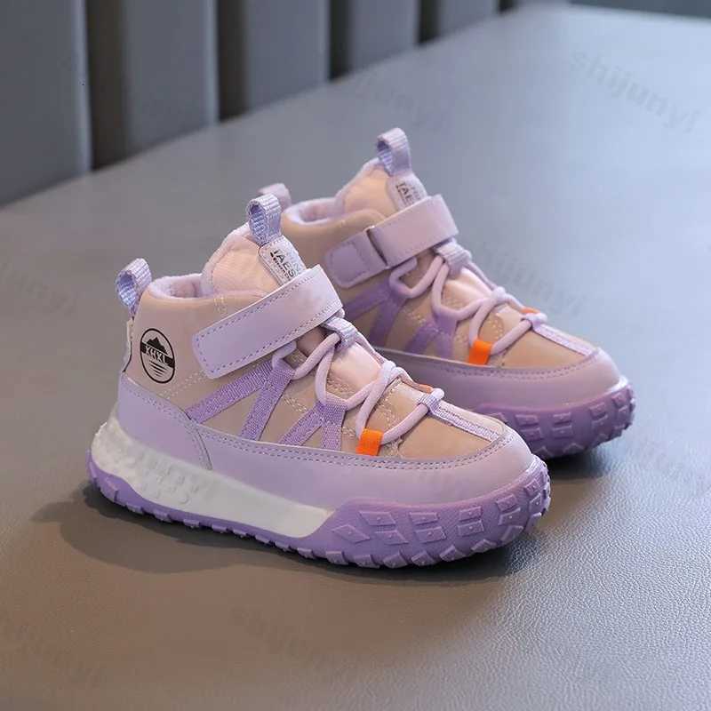 Childrens Sneakers 2025 Autumn Winter Boys Sport Shoes Girls Plush Warm Cotton Casual Shoes Studnet High Top Outdoor Ankle BootsW251121