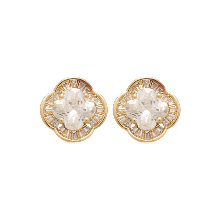 18k Real Gold Plated Silver Needle Zircon Flower Stud Simple Daily Commute Light Luxury High-end Feel Earrings for Women - view 8