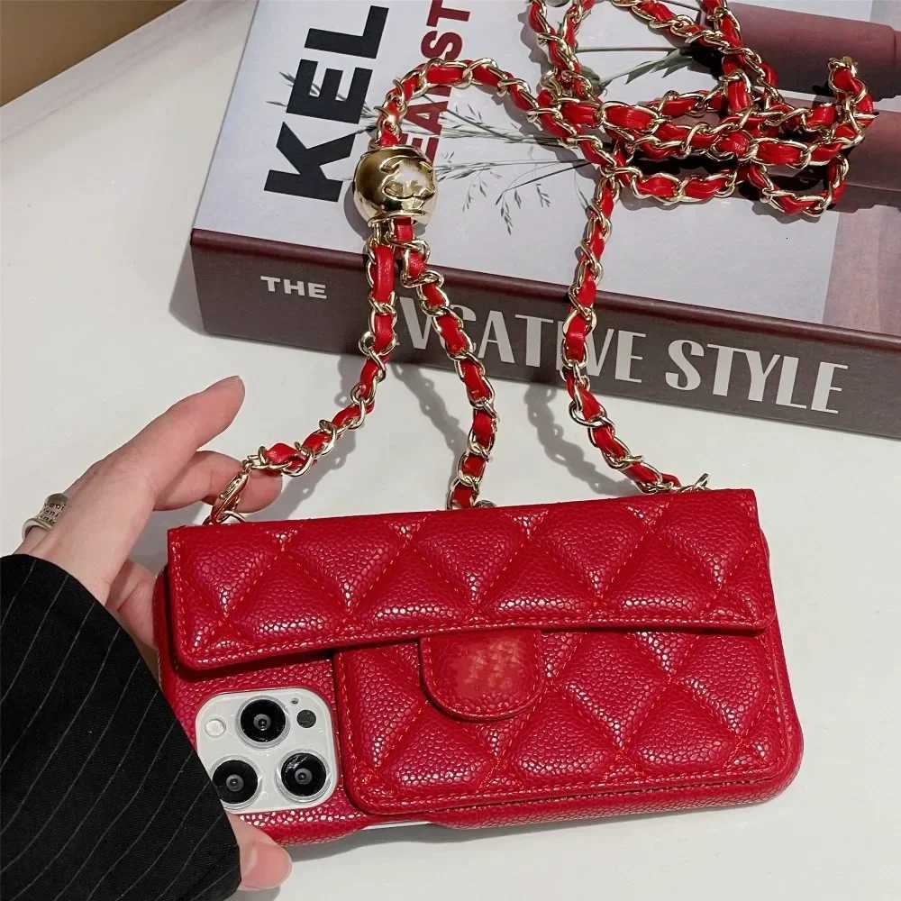 Crossbody Adjustable Lanyard Chain Phone Case for iPhone 16 15 14 13 12 Pro Max Plus Wallet Card Slot Holder Faux Leather CoverW251121