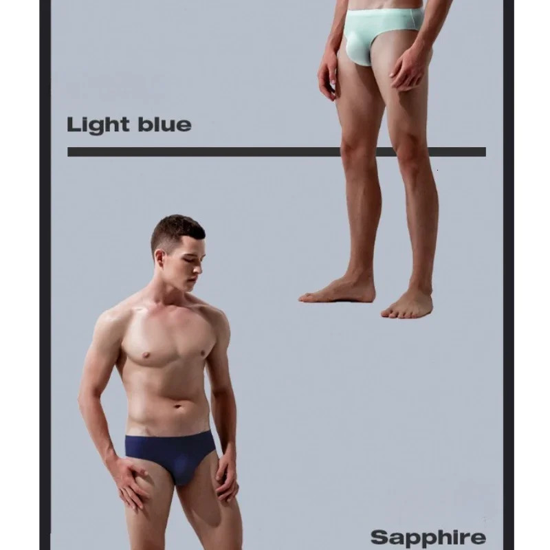 Quick drying mens seamless underwear ice silk transparent ultrathin smooth bikini breathable sleep bottom 250417