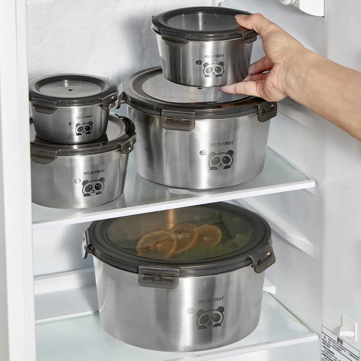 WORTHBUY 304 Stainless Steel Sealed Food Container Stackable Fridge Fruit Vegetable Meat Fresh-keeping Box MicrowaveOven SafeM251121