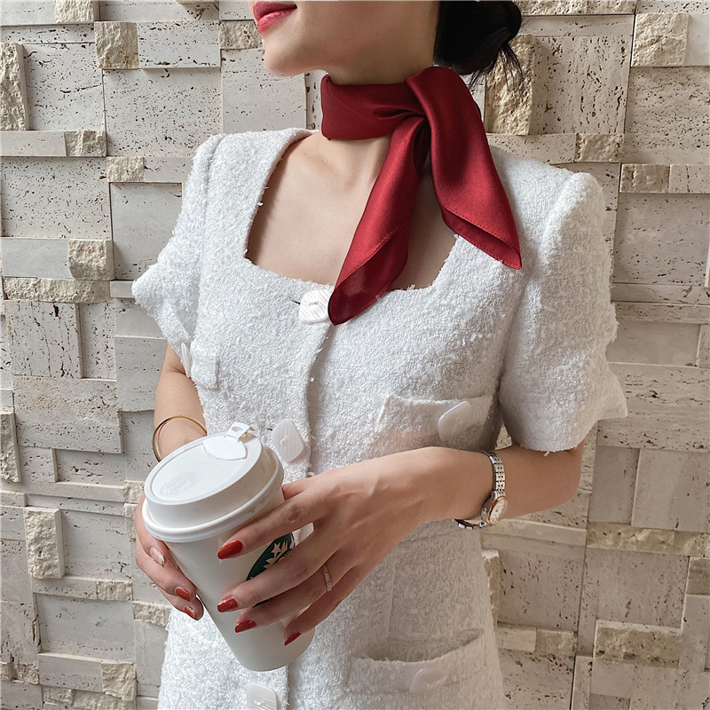 K469 100% mulberry silk small square scarf classic solid color silk small scarf women spring summer autumn professional decorative small scarf