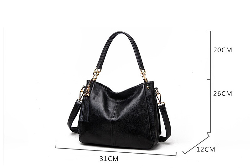 Fashionable new top layer cowhide shoulder bag with tassels, simple and versatile leather shoulder bag for women