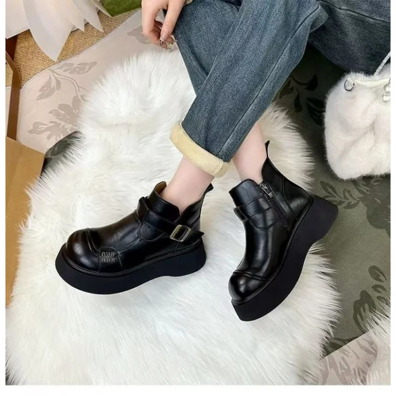 Winter Womens Platform SlipOn Ankle Boots Fur Lined Warm Short Outdoor Fashion Booties 251121