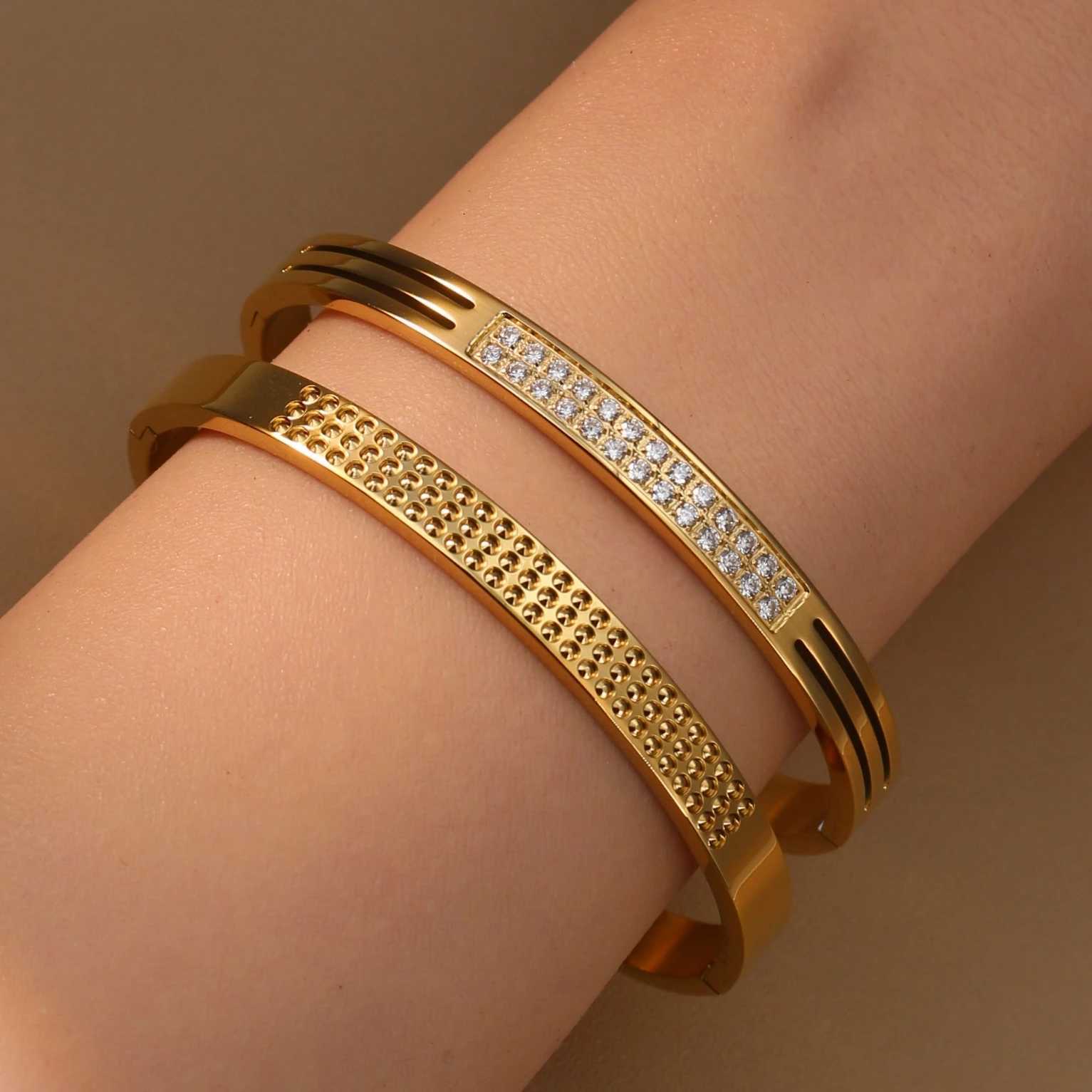 High Quality Stainless Steel 18 K Gold Plated Zircon Bracelet Womens Jewelry Party Wholesale Bangles GiftsW251121