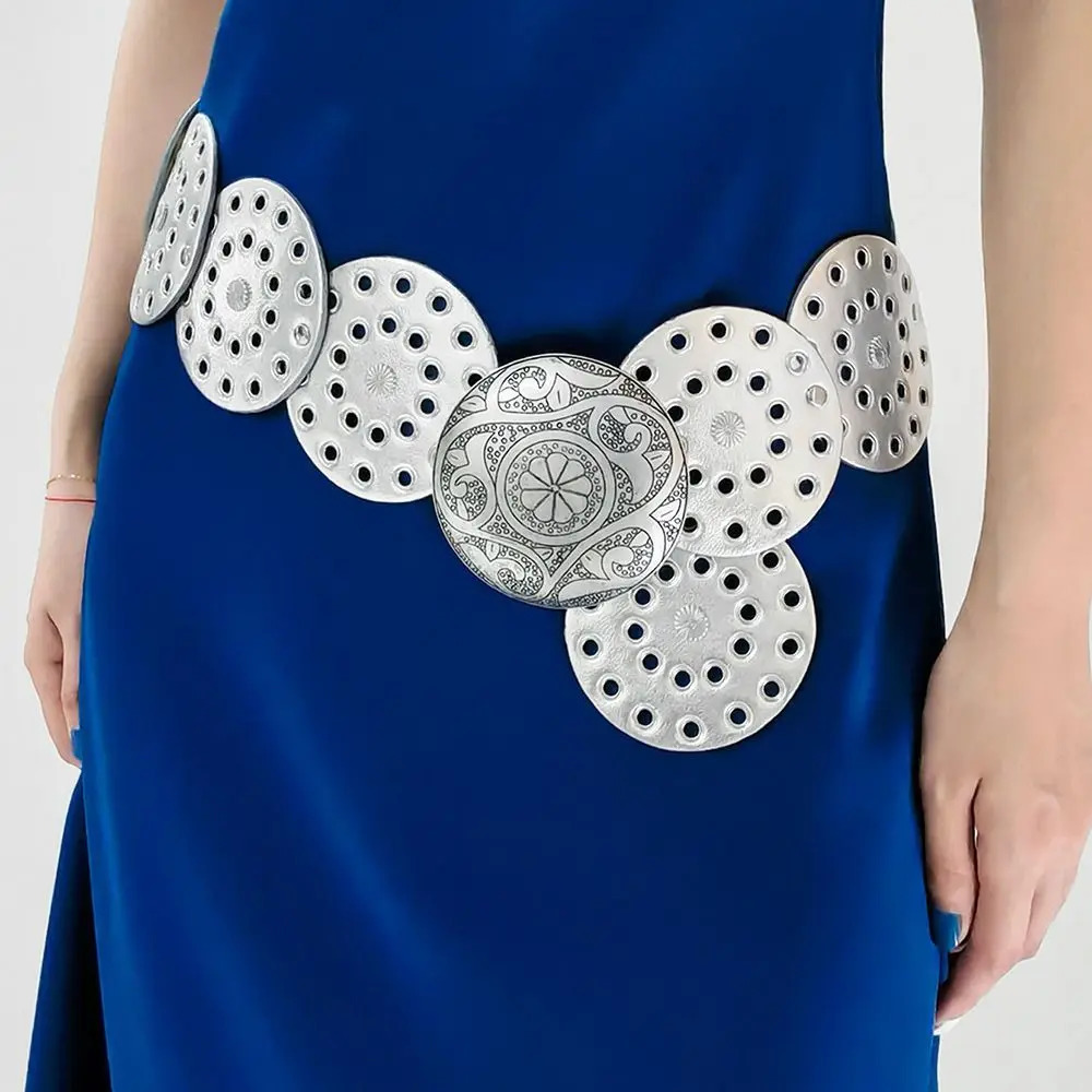 Round Hollow Belt Vintage PU Disc Wide Belts Metal Buckle Cowboy Western Style Exaggerated For Women Adjustable 250603